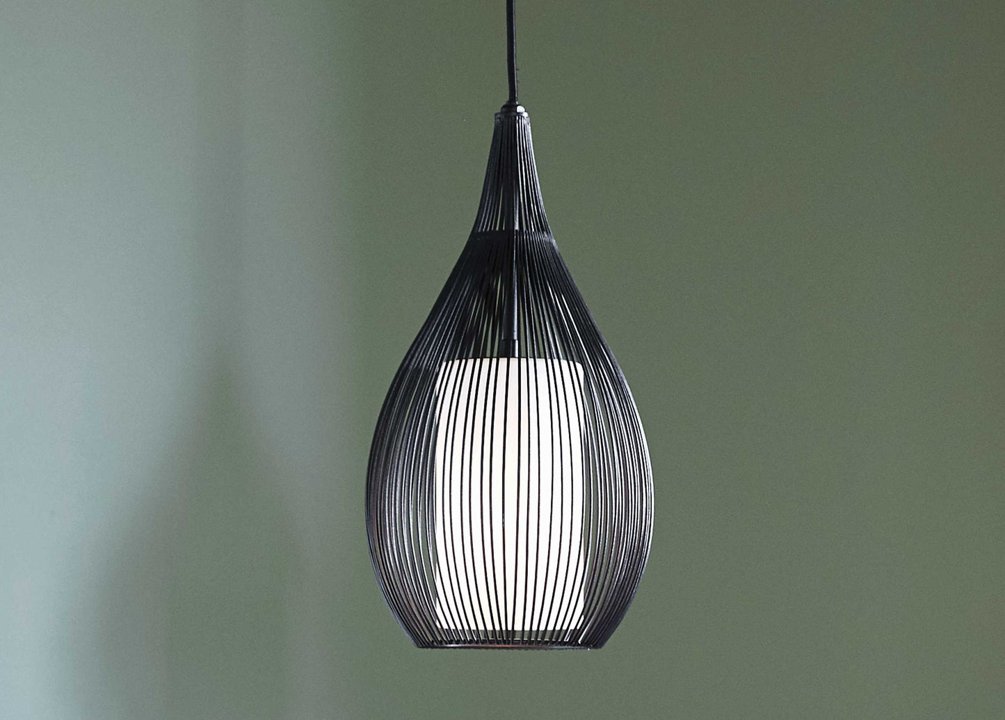 Solis pendant lamp, metal lamp frame, white glass shade, E27 socket