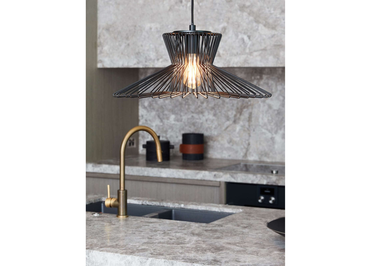 Pendant lamp Pheonix, lamp frame Flair, black, E27 socket