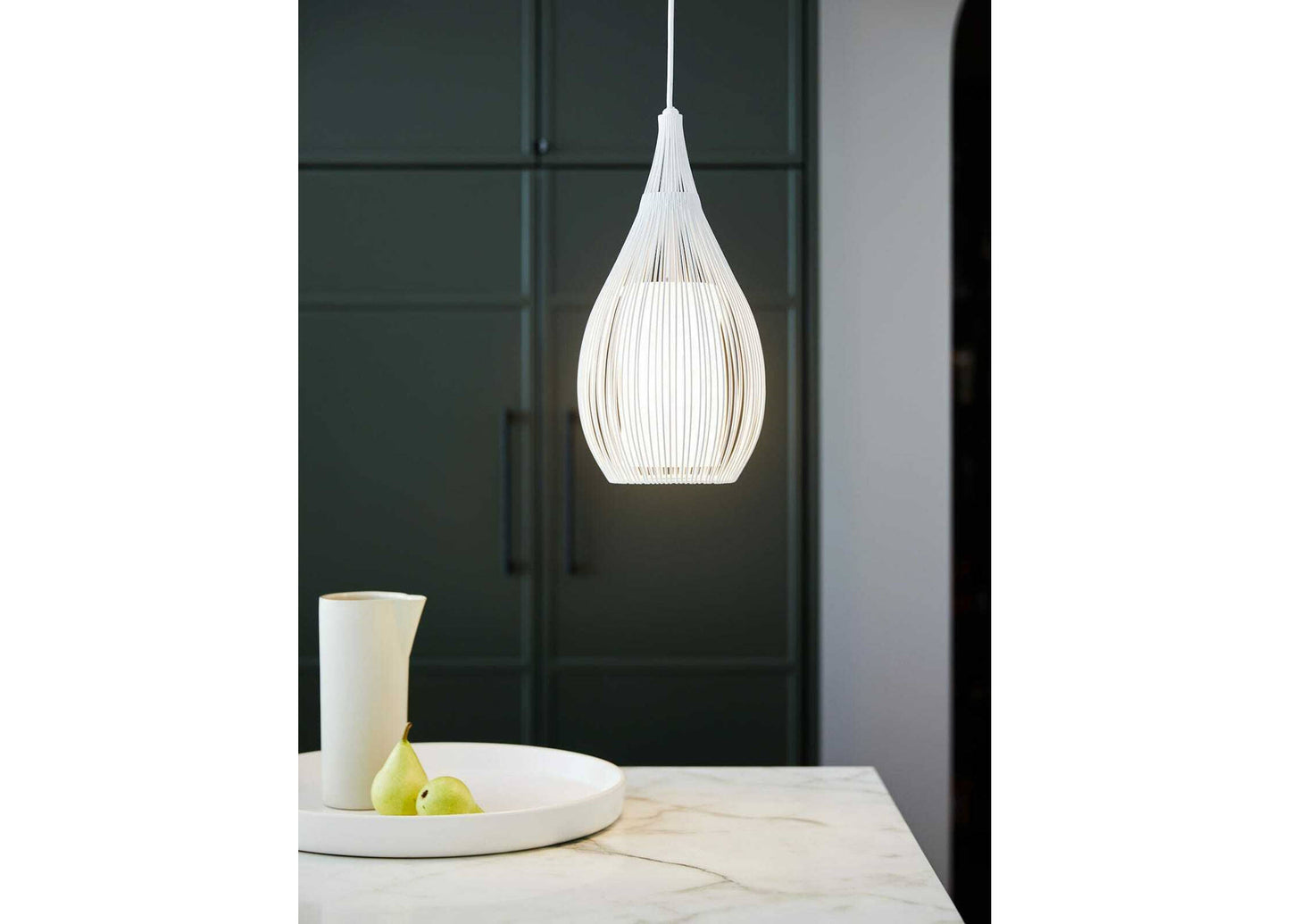 Solis pendant lamp, metal lamp frame, white glass shade, E27 socket