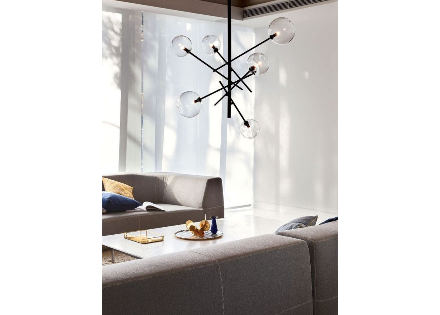 Pendant lamp Aksel, glass shade round, 6-bulb, G9 base