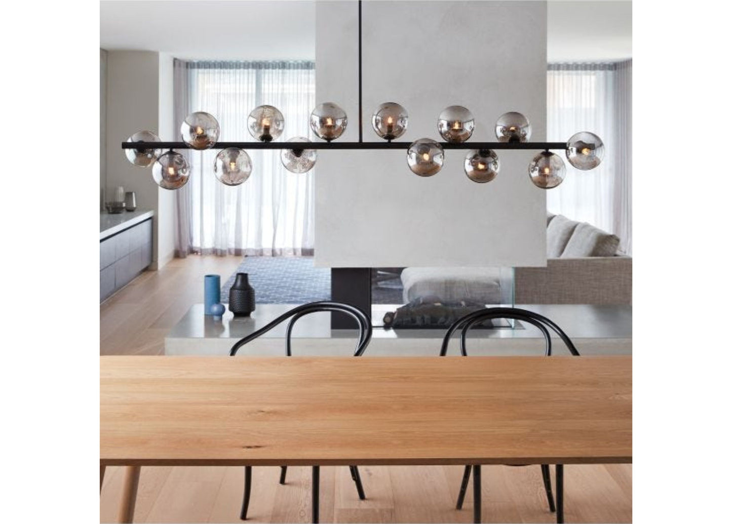 Orion pendant lamp, round glass shade, 14 bulbs, G9 base