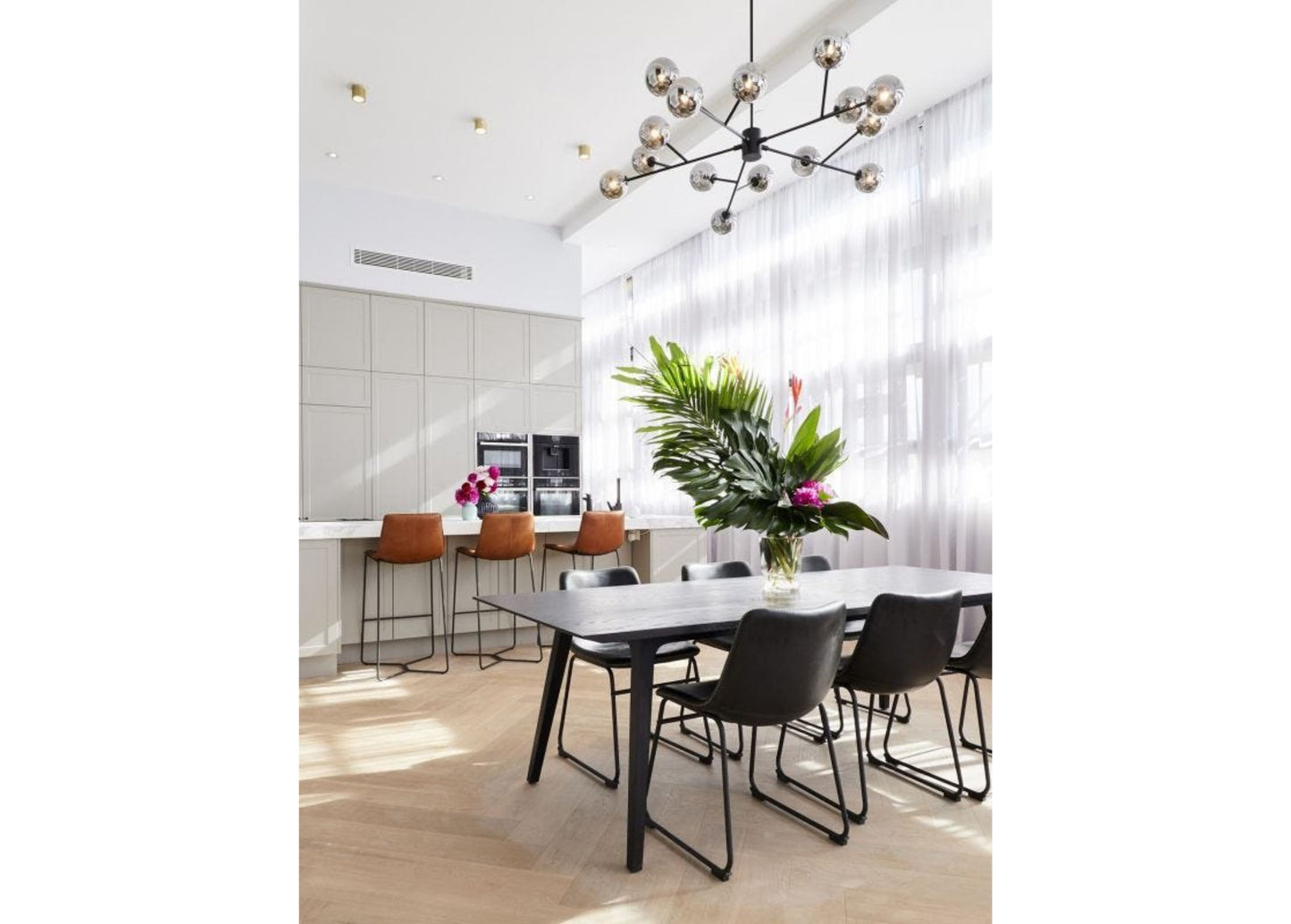 Orion pendant lamp, round glass shade, 15 bulbs, G9 base