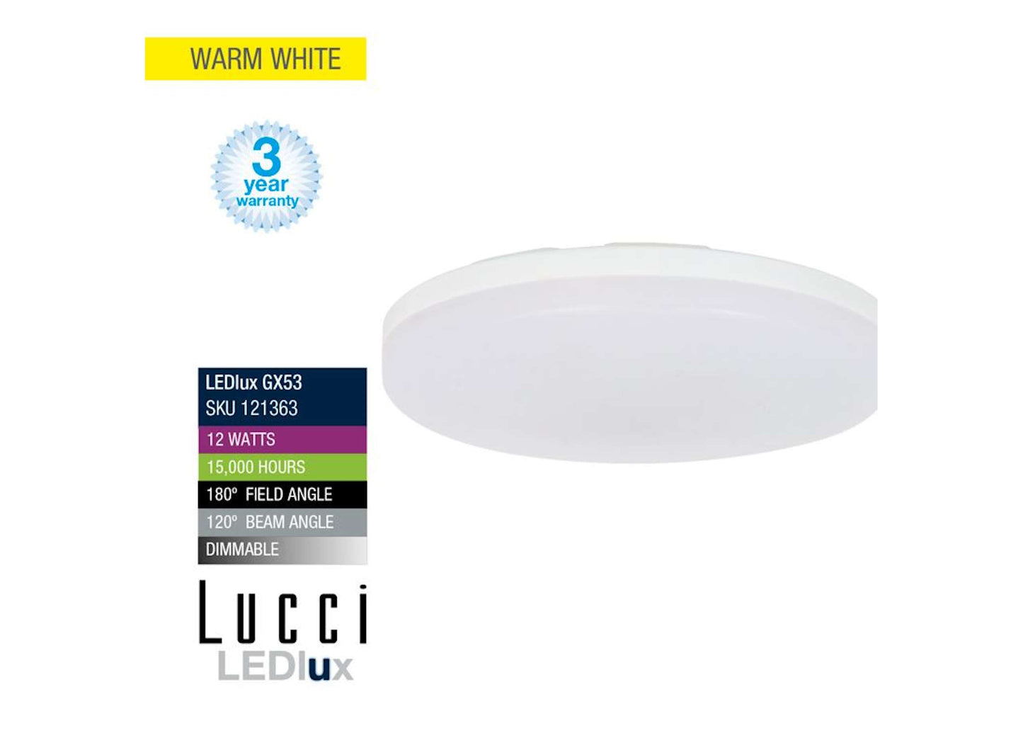 Lamp GX53, 128mm ∅, 1100LM, 3000K/4000K, 12W, dimmable