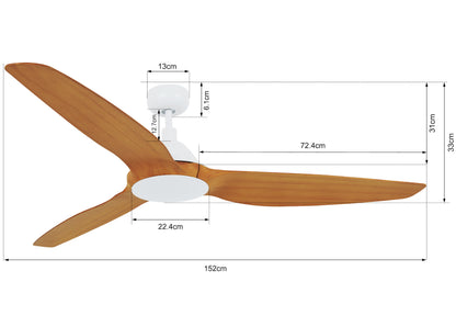 Deckenventilator Type A, 152 cm ∅, 12 Geschwindigkeiten, inkl. Fernbedienung