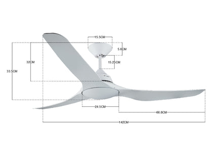 Deckenventilator Mariner, 142 cm ∅, 3 Geschwindigkeiten, inkl. Wandschalter/Fernbedienung