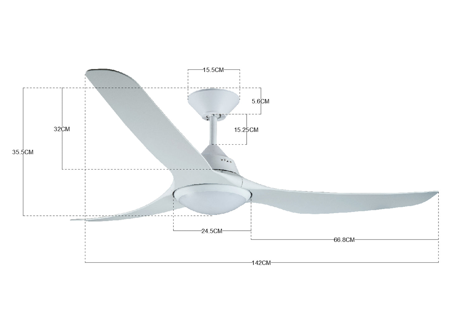 Deckenventilator Mariner, 142 cm ∅, 3 Geschwindigkeiten, inkl. Wandschalter/Fernbedienung