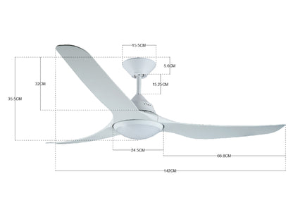 Deckenventilator Mariner, 142 cm ∅, 3 Geschwindigkeiten, inkl. Wandschalter/Fernbedienung