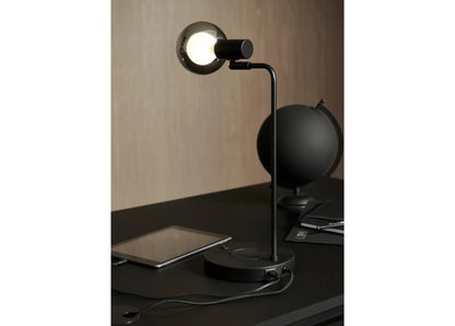 Tischlampe Marx, schwarzes Lampengestell, induktives Laden, USB-Ladeanschluss, G9 Sockel