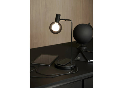 Tischlampe Marx, schwarzes Lampengestell, induktives Laden, USB-Ladeanschluss, G9 Sockel