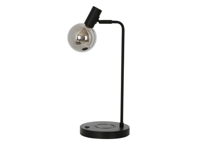 Tischlampe Marx, schwarzes Lampengestell, induktives Laden, USB-Ladeanschluss, G9 Sockel