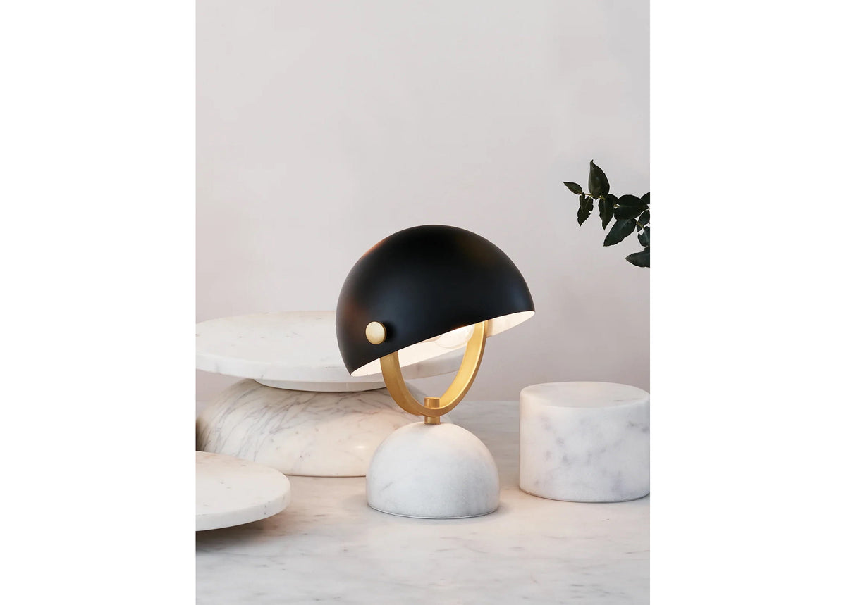 Lowe table lamp, metal lampshade, marble base E14, brass details