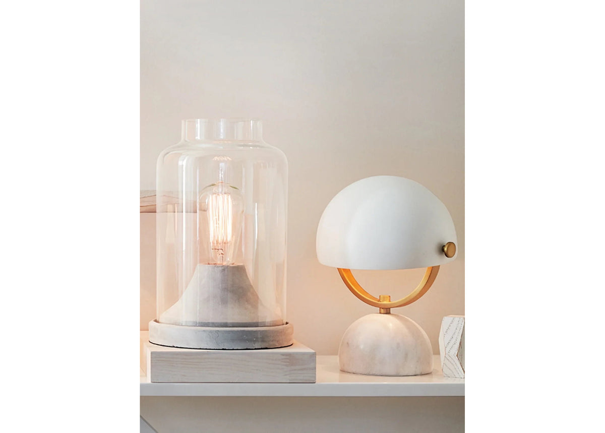 Lowe table lamp, metal lampshade, marble base E14, brass details