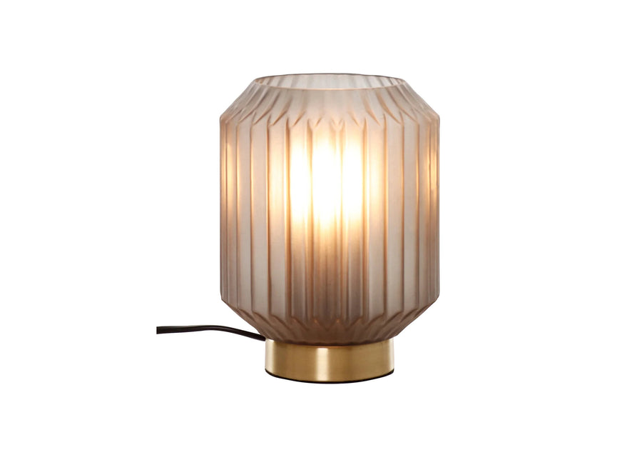 Table lamp Clancy, glass lampshade, brass base E14
