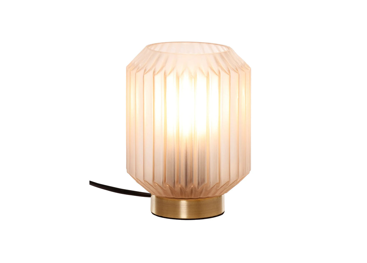 Table lamp Clancy, glass lampshade, brass base E14