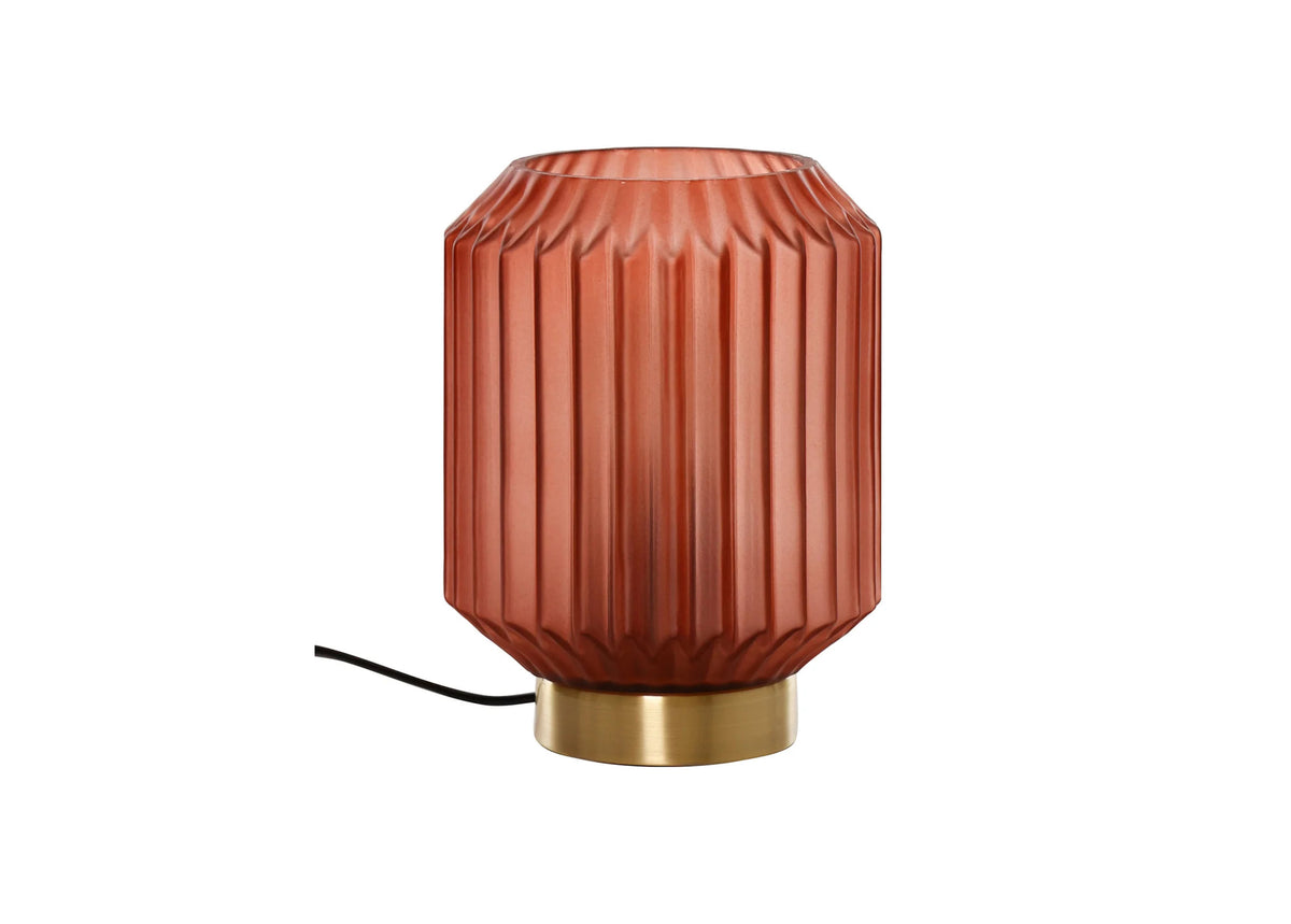 Table lamp Clancy, glass lampshade, brass base E14